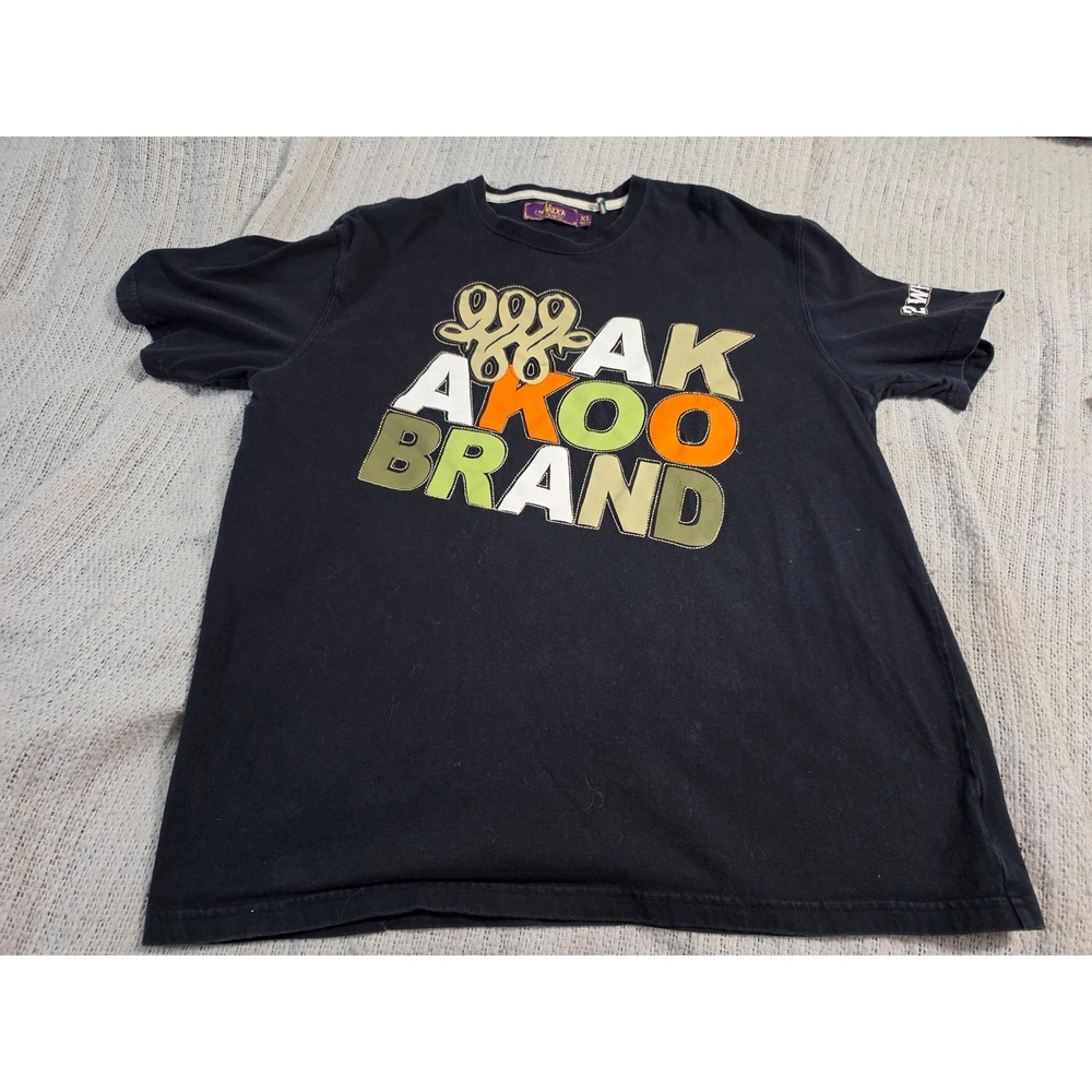 Akoo Brand Mens XL Black Graphic T-Shirt Embroidered Logo Short Sleeve Tee